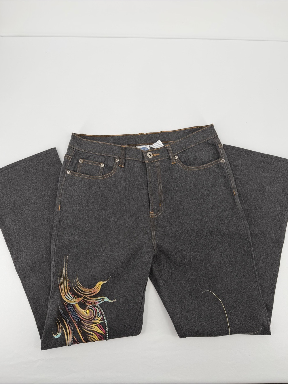 DG2 by Diane Gilman Black BootCut Embroidered Colorful Art To Wear Jeans